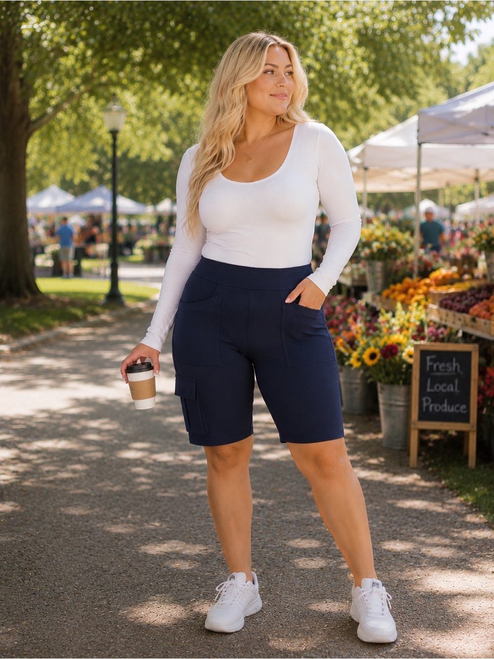 Halara DayStretch High Waisted Cargo Biker Shorts Navy XL NWT